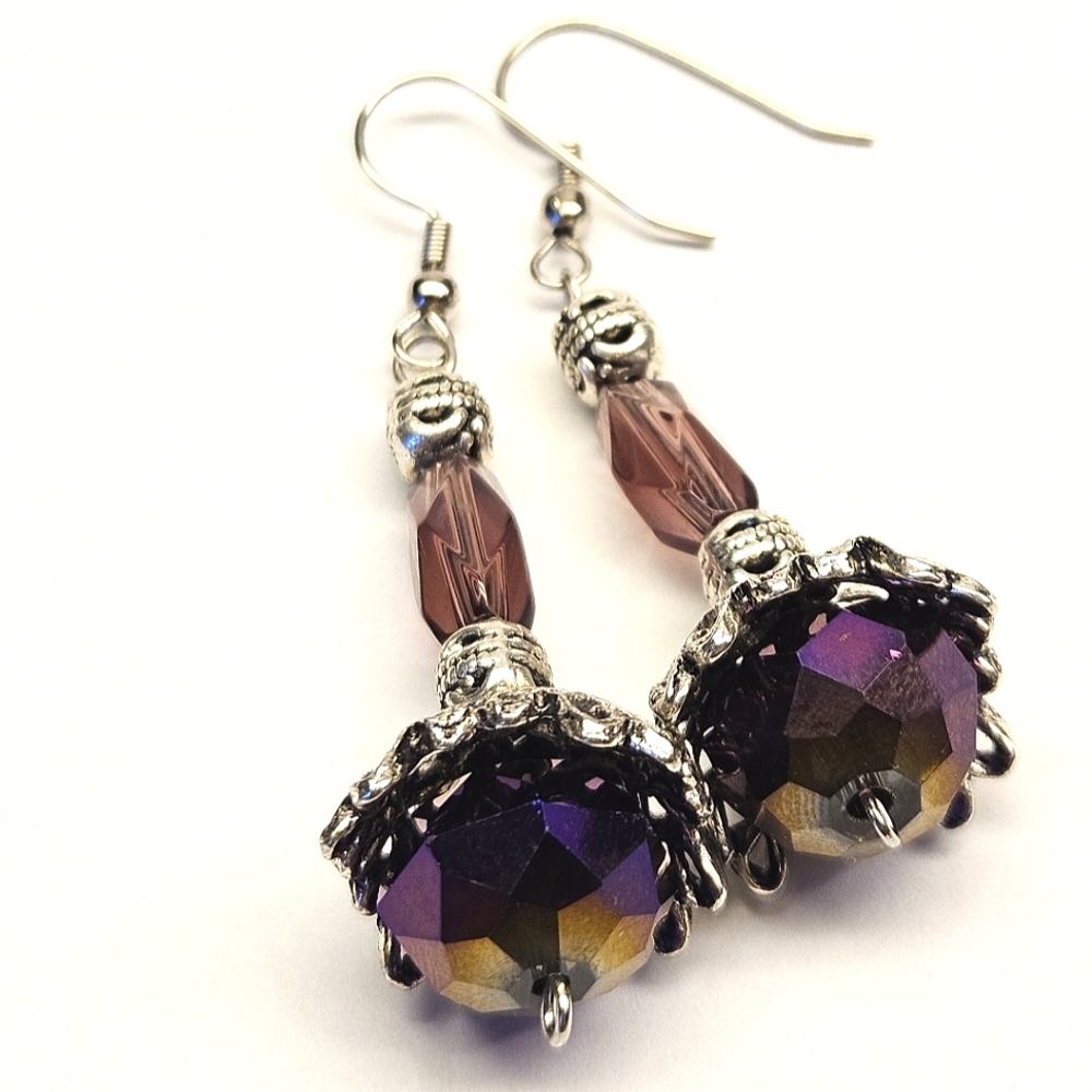 Whimsical Purple Glass Beaded Earrings - Picture 3 of 5